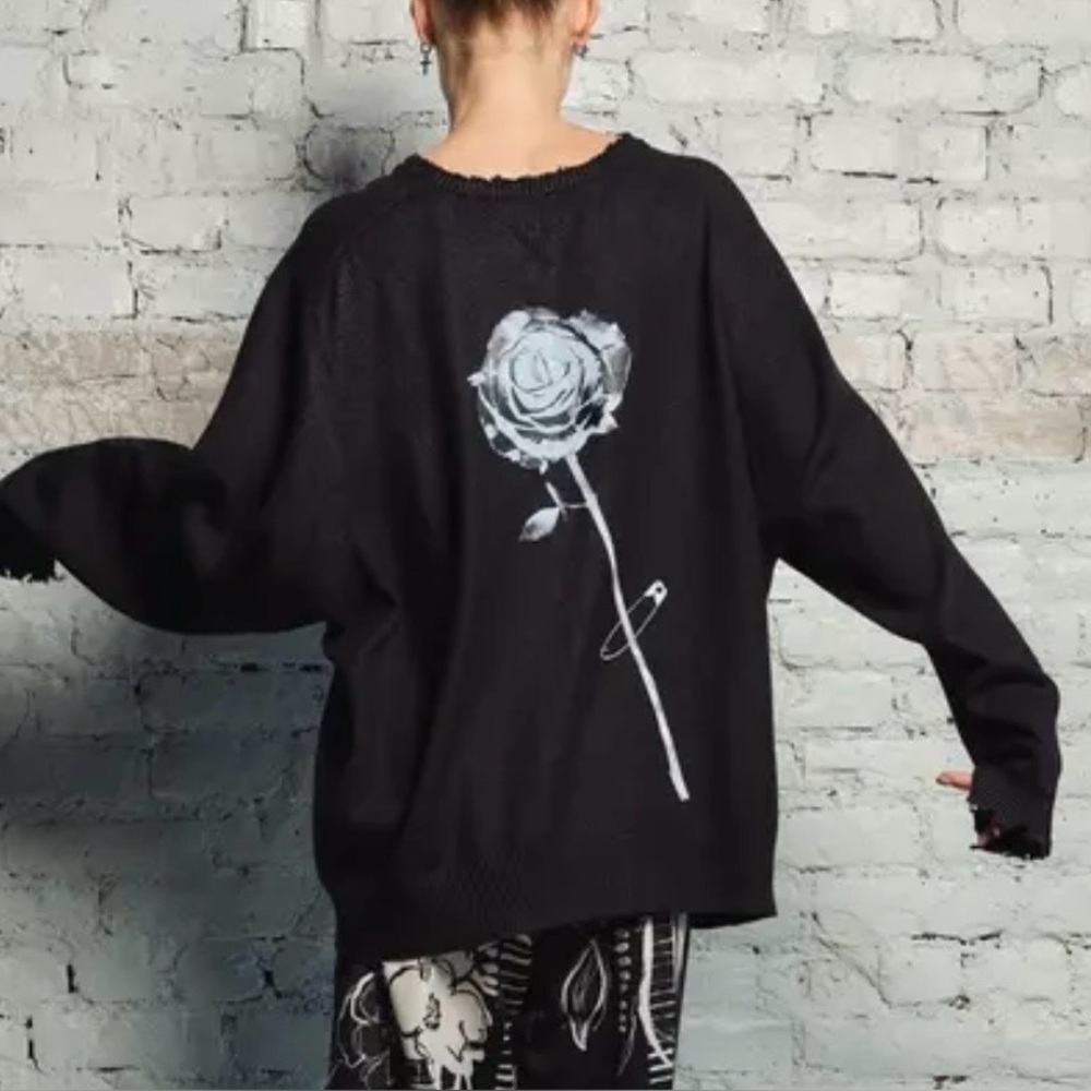 Yigal Azrouel Rose Distressed Oversized 100% Cashmere Sweater Sz S